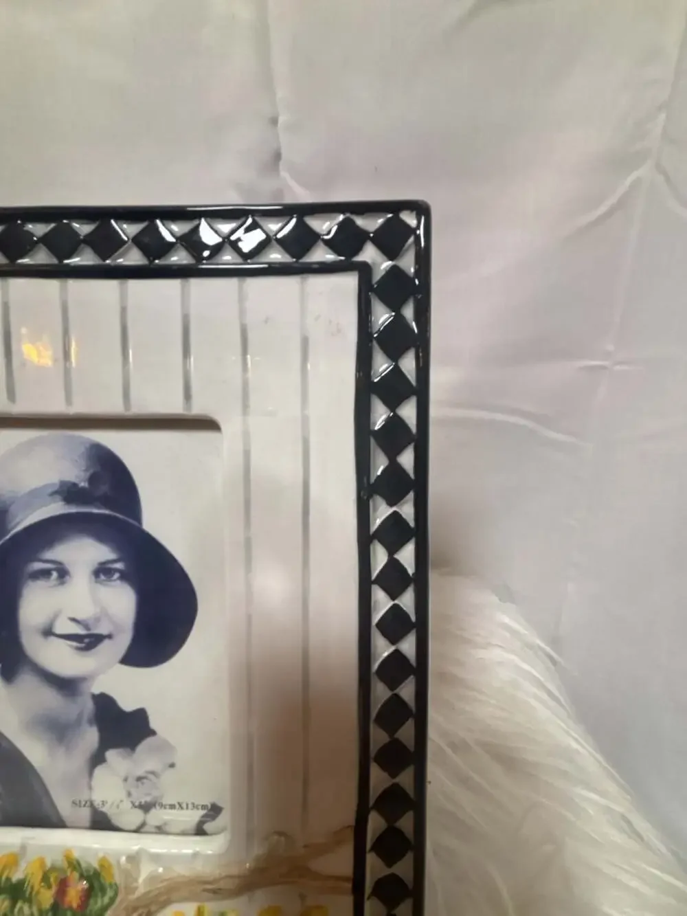 CBK Rooster Country Picture Frame Sunflowers Black Check Border Stand Up